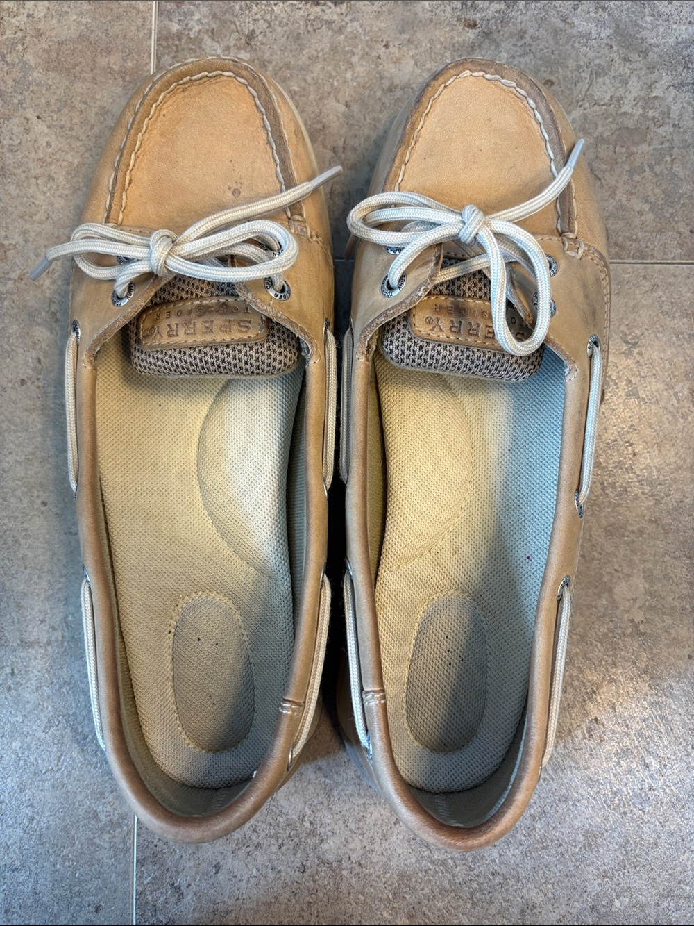 Sperry Beige/Tan Leather Moccasin-Style Boat Shoes